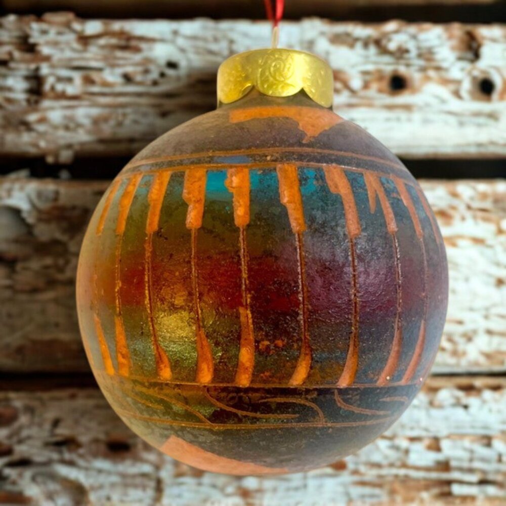 Navajo Pottery Ornament Raku Hand Etched Christmas Pottery Signed Native Indian